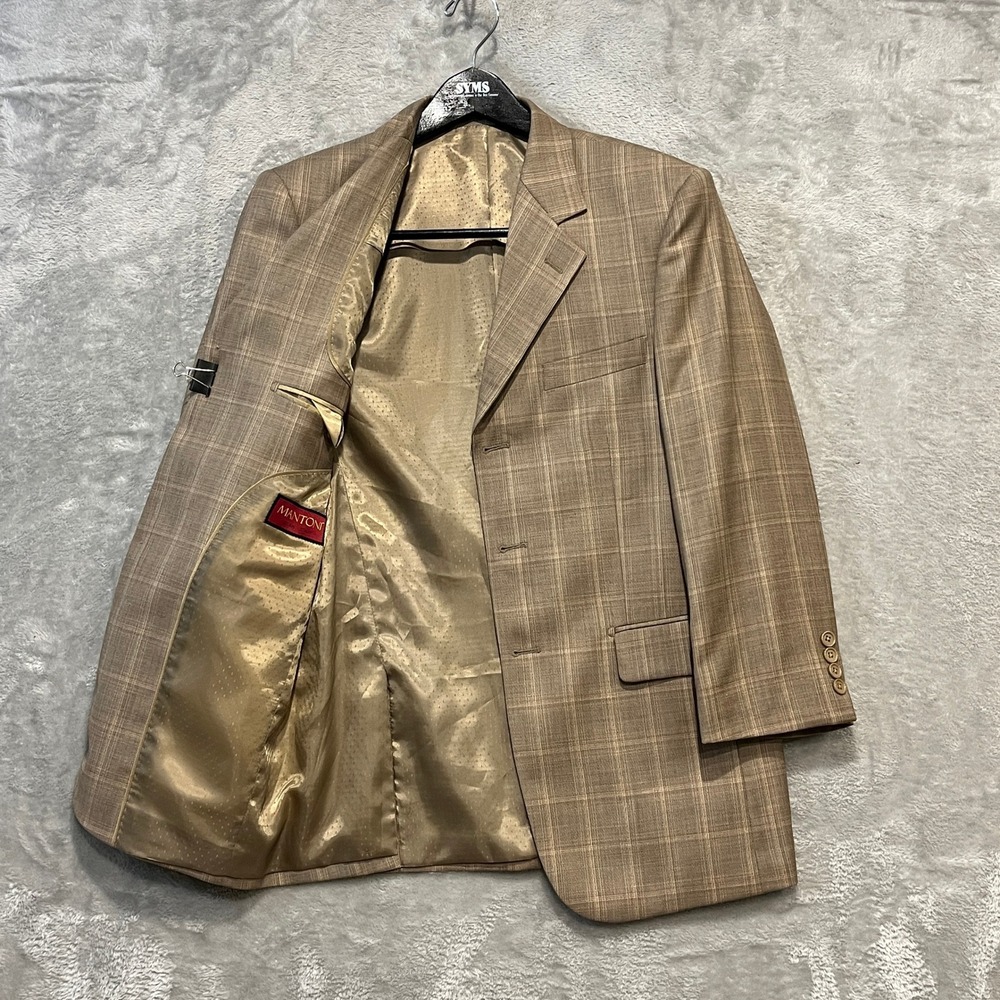 Mantoni Suit Jacket Men 36 Tan Glen Plaid Super 140s Virgin Wool Blazer 3-Button
